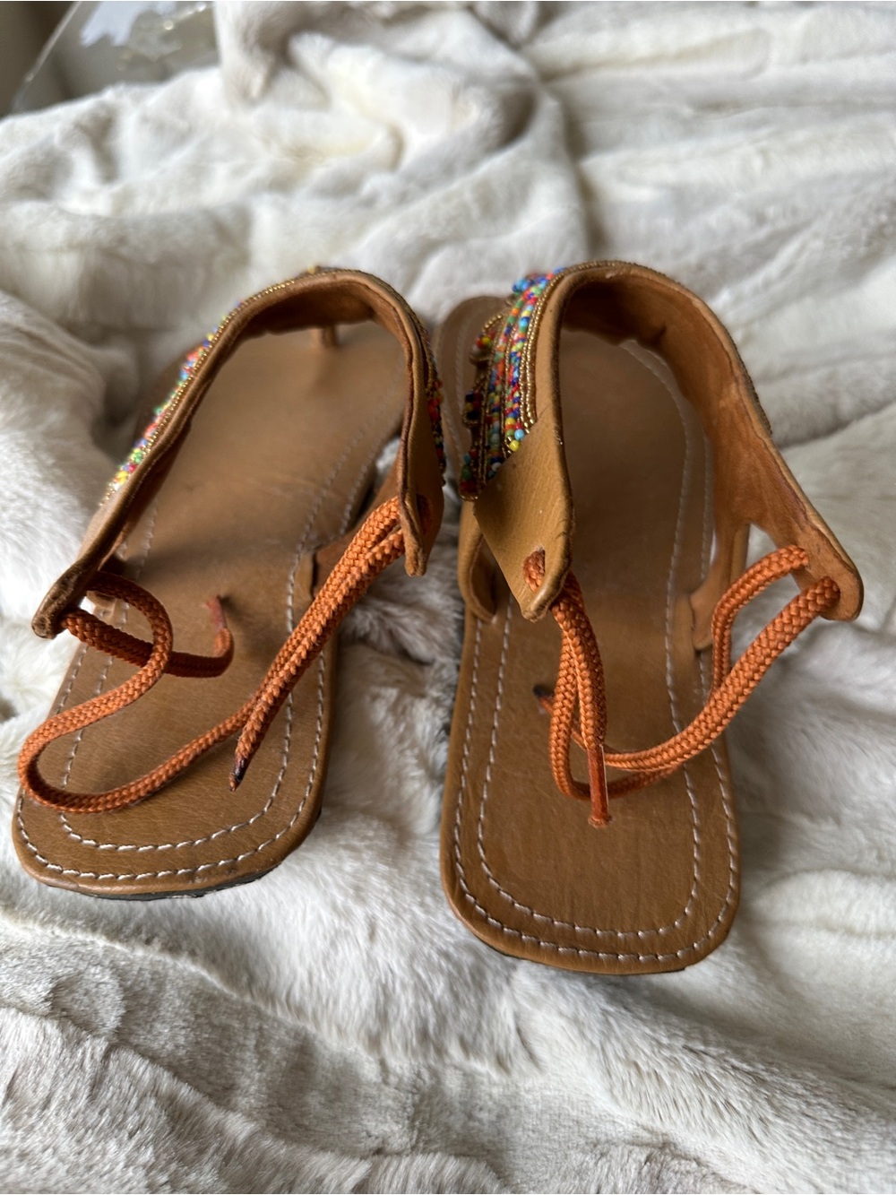 Beaded Brown T-Strap Sandals - Women - Picture 4 of 10